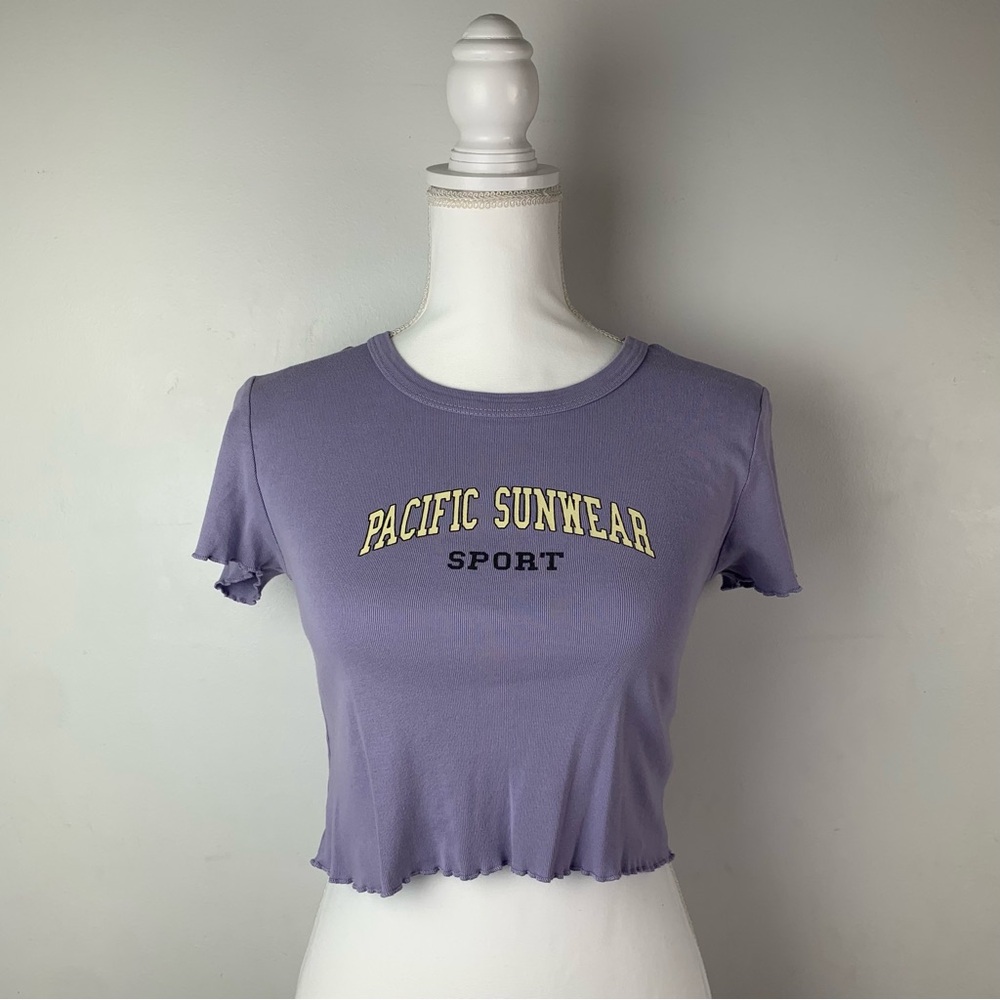 Pacific Sunwear Sport Purple Cropped T-Shirt Short Sleeve Fitted Size Small